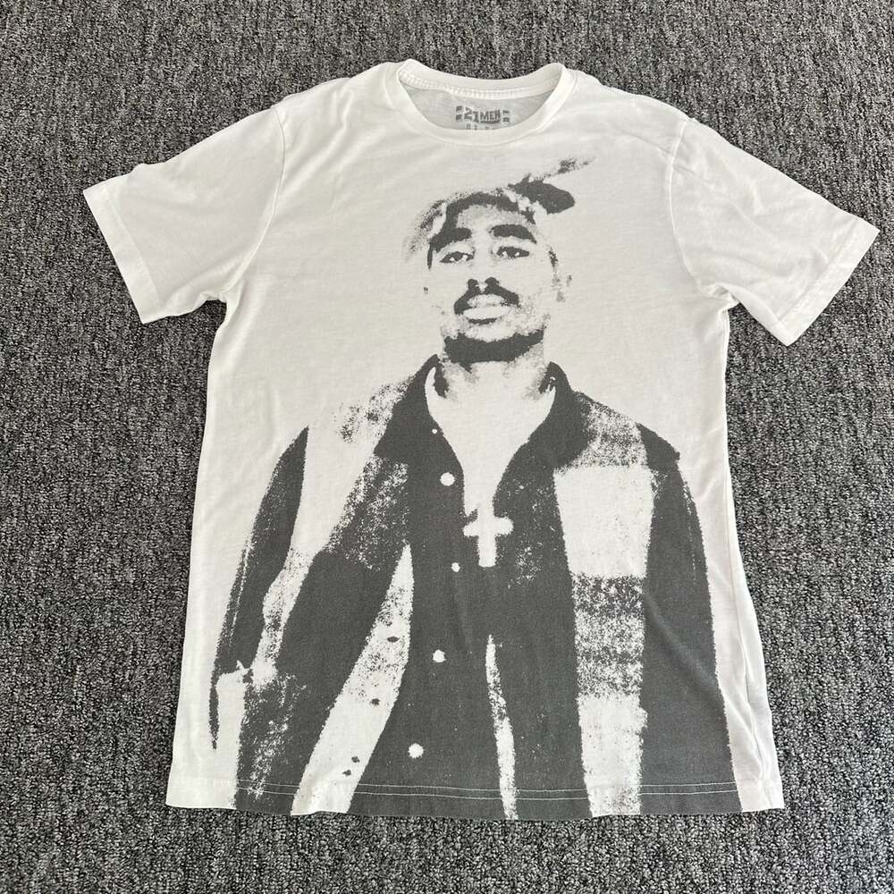 21 Men Tupac Shakur Graphic Print White Short Sleeve T-Shirt